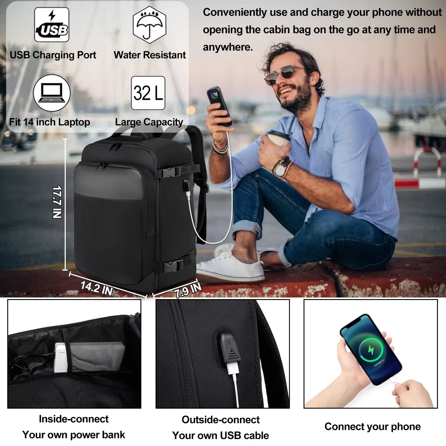 Ryanair 40X20X25 and 45X36X20 Travel Backpack,Laptop Backpack,Unisex.Multifunctional Bag,School Bag,University,Trekking Rucksack