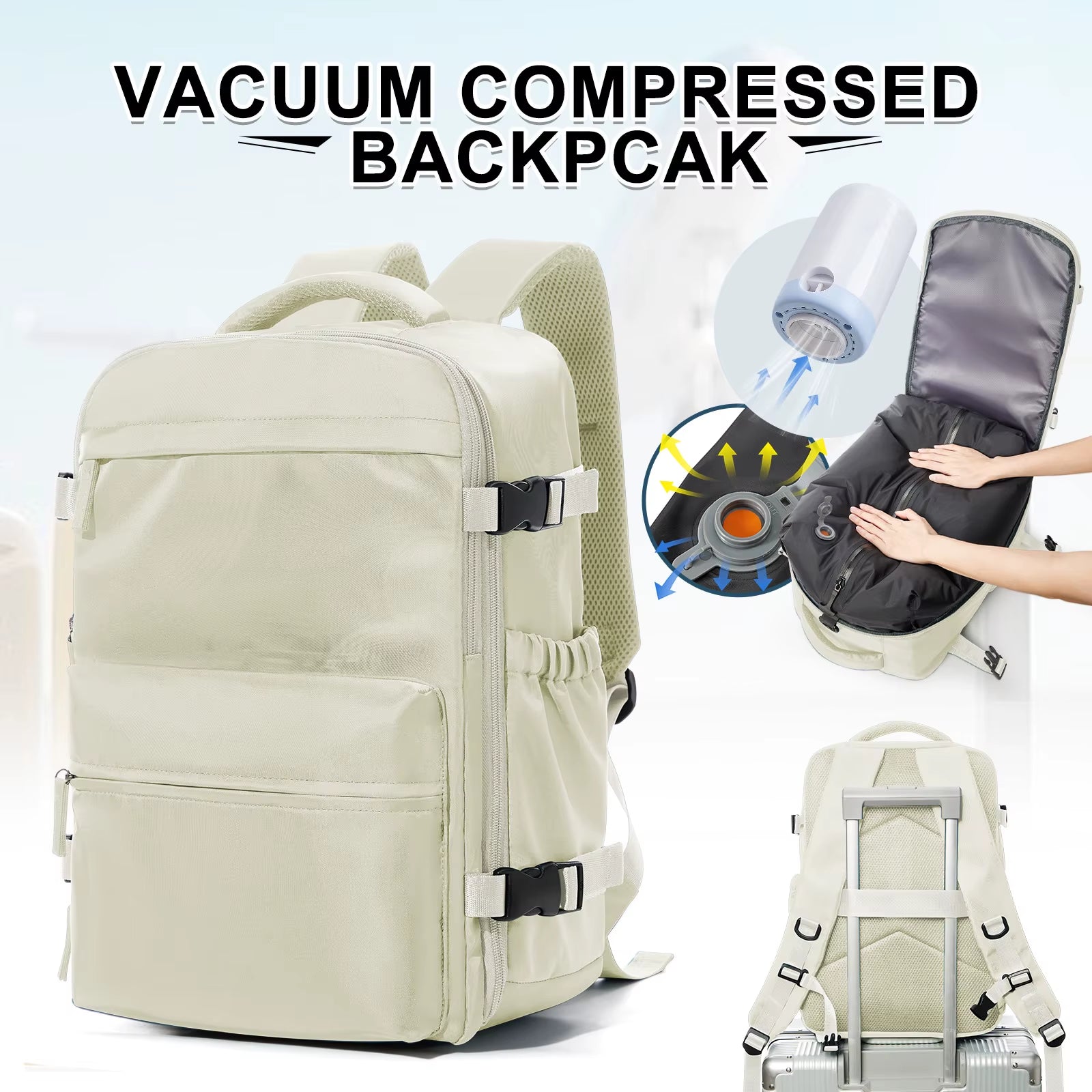 Fashion College Backpack Men Vacuum Compression Backpack, Women Men 15.6In Laptop Backpack Expand Hiking Vacuum Travel Backpack