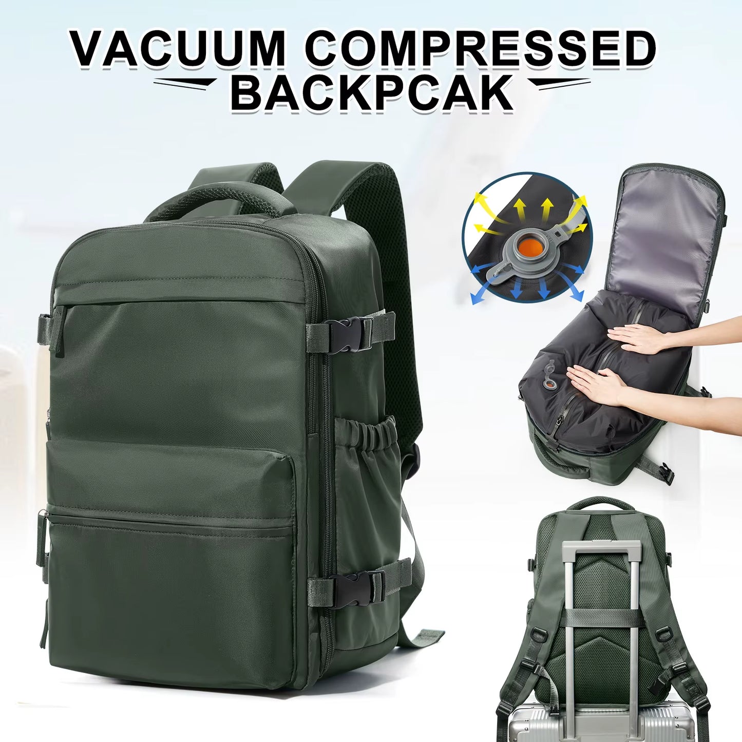 Fashion College Backpack Men Vacuum Compression Backpack, Women Men 15.6In Laptop Backpack Expand Hiking Vacuum Travel Backpack