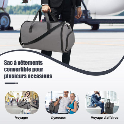 Sac À Vêtements De Cabine Sac De Sport Convertible 2 En 1 Avec Poche À Chaussures Bandoulière Réglable Et Amovible 50L Gris