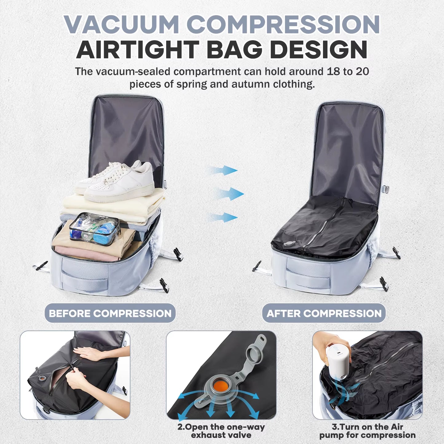 Fashion College Backpack Men Vacuum Compression Backpack, Women Men 15.6In Laptop Backpack Expand Hiking Vacuum Travel Backpack